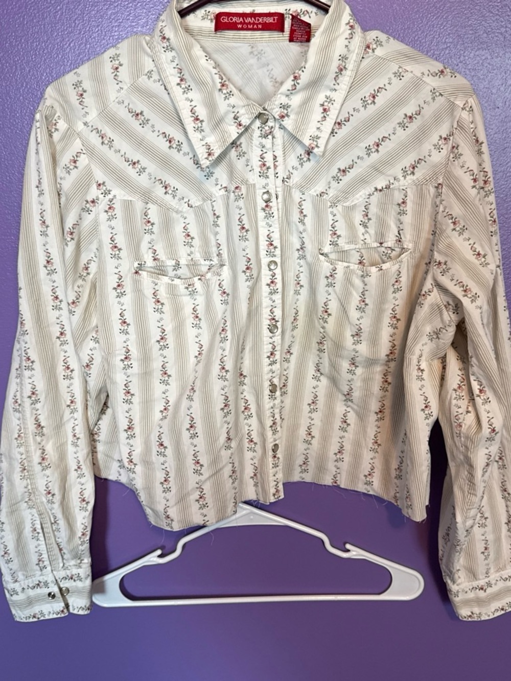 Gloria Vanderbilt Cream Striped Floral Western Button-Up Shirt